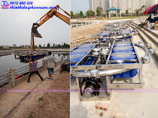 Lắp đặt thiết bị đài phun nước phao nổi khu đô thị Dương Nội