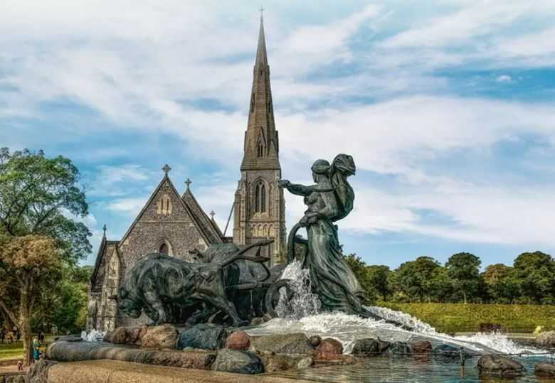 Đài phun nước Gefion mang phong cách điêu khắc hiện thực pha chút lãng mạn